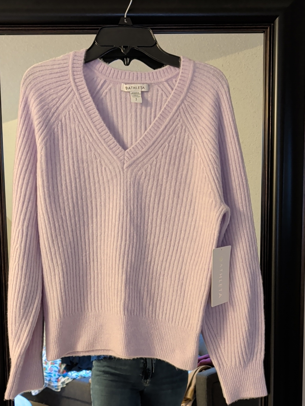 Athleta Lavender Merino Wool Blend Ribbed V-Neck Sweater - Flaw